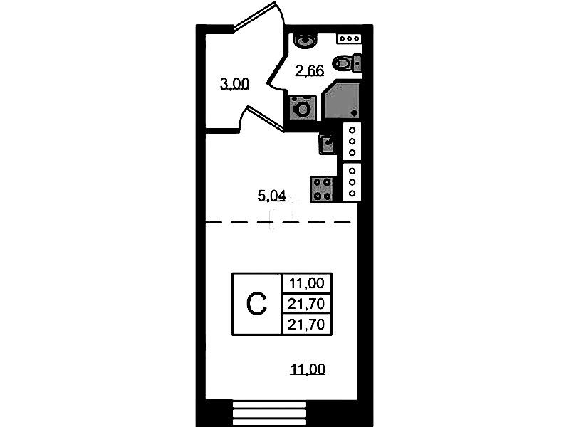 Квартира студия 21.7 м², 1/11 эт., ЖК «Новое Колпино»
